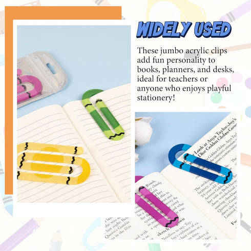 Sandure 48 Pack 4" 2" 24Pcs 24Pcs Jumbo Acrylic Paper Clips, X Teacher Paper Clips with Gift Bags Personalized