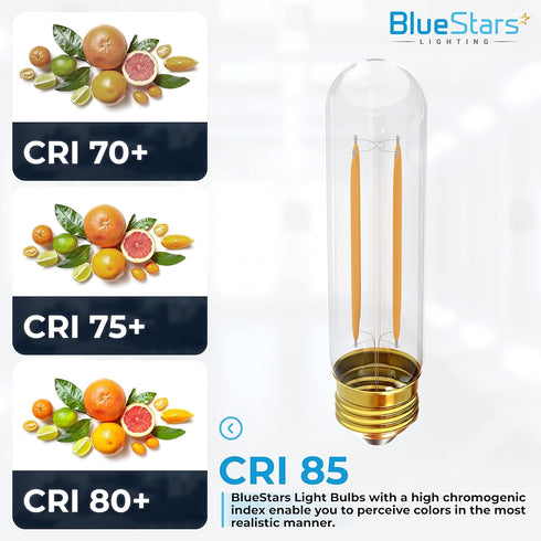 6-Pack T10 Bulbs T30 E26 6W 5.0in 2700K 60W DIMMABLE, 660 BlueStars Tubular LED Light Medium Base, Warm White