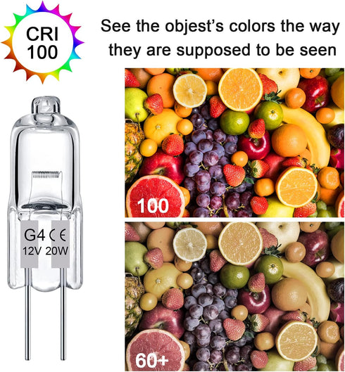 TAIYALOO G4 Bulb 12 Pack: Crystal Clear Halogen Light Bulb for Under Cabinet and Landscape Lighting, 2700K Warm White.