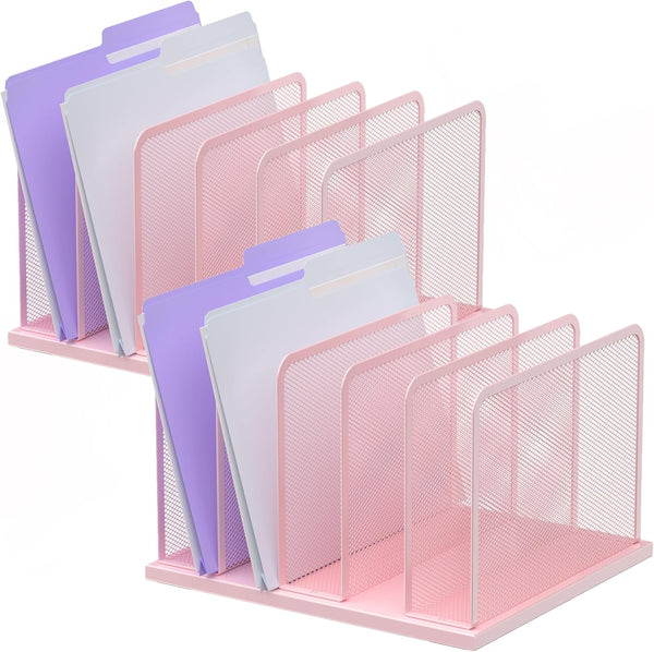 Kuntine.B Desk File Organizer, Pink 2 Pack Upright Mesh File Sorter for Home, Office & Classroom Organization