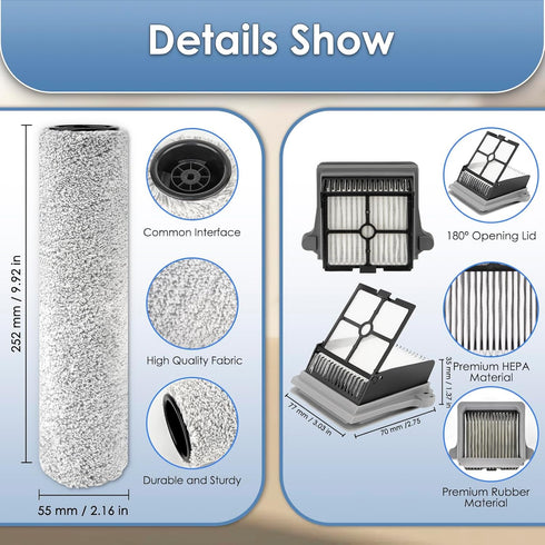 MIBUMIKI 2, Detachable(4 S7 S7 S6 Version Pices) Pro Brush Rollers and HEPA Filters Compatible With Tineco Floor One