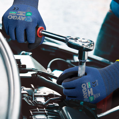 KAYGO Safety Work Gloves, MicroFoam Nitrile Coated, 3 Pairs, KG18NB, Seamless Knit Nylon Glove for General Purpose