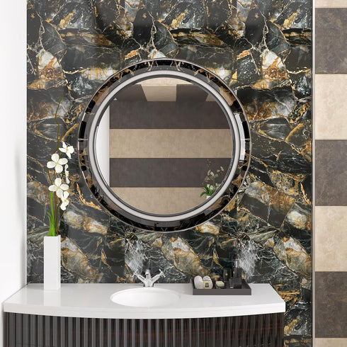 17.7''x100'' Slate Gold Glossy Marble Contact Paper for Countertops, Waterproof Peel and Stick Vinyl Wallpaper