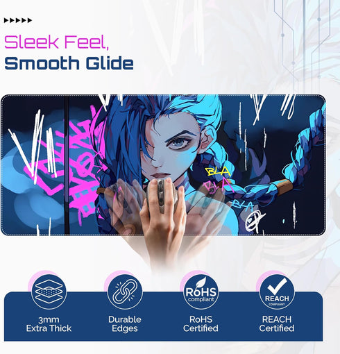 Large Gaming Mouse Pad 31.5 x 11.8 Inches - XXL Extended Desk Mat with Non-Slip, Water-Resistant Anime Cute Girl Design