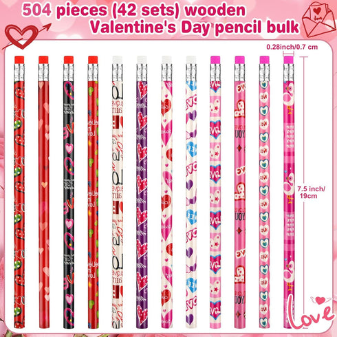 Zuazaor 500 Pieces Valentine Pencils with Erasers, Kids Heart Wooden Pencils for Office and School Supplies