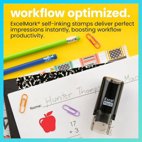 ExcelMark Apple - Self-Inking Round Teacher Stamp with Red Ink