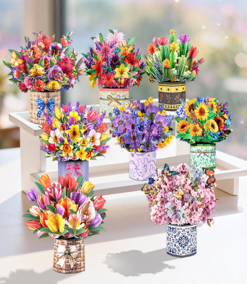 Magic Ants 8 Pack 3D Pop Up Flower Bouquet Cards Assortment Beautiful