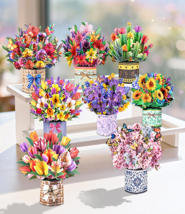 Magic Ants 8 Pack 3D Pop Up Flower Bouquet Cards Assortment Beautiful