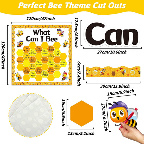 Bee Bulletin Board Decorations - Bee Theme Cutouts Set with Honeycombs and Stickers for Birthday Party Decor