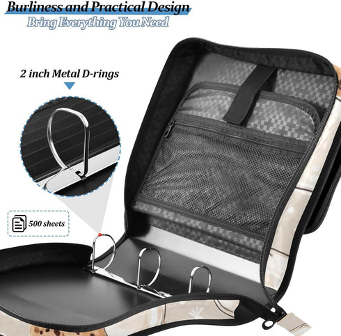 Krafig 3 Cookies Milk Pattern Cute Zipper Binder Bag Ring with Handle Shoulder Strap, Binder File Organizer Bag Storage