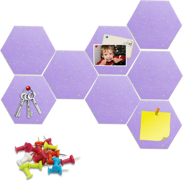 Thick Hexagon Felt Board Tiles 8 Pcs Self-Adhesive with Multi-Color Push Pins for Home Office Classroom
