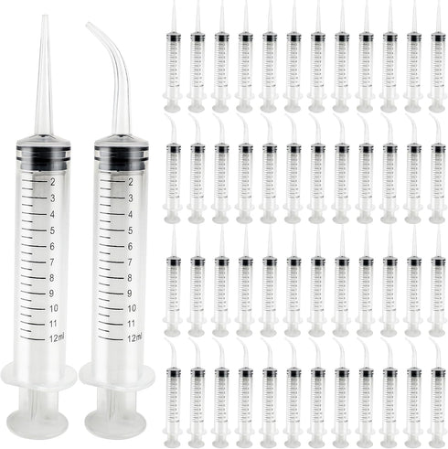 Conagel 100 Pcs 12ml Plastic Syringes with Curved Tip and Straight Tip Disposable