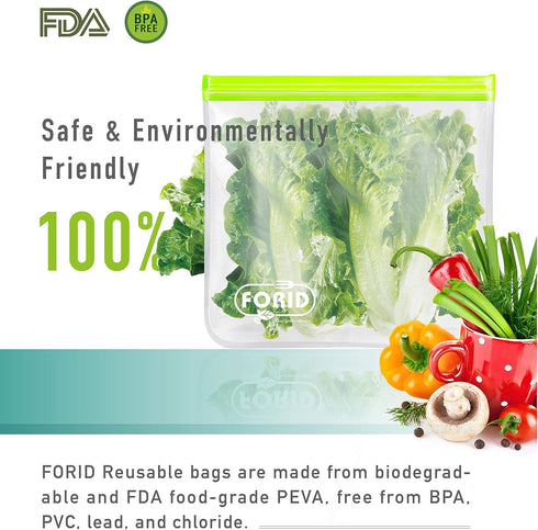 FORID Reusable Gallon Freezer Bags, 6 Pack Leakproof Extra Thick 1 Gallon Bags for Food & Meal Prep Storage