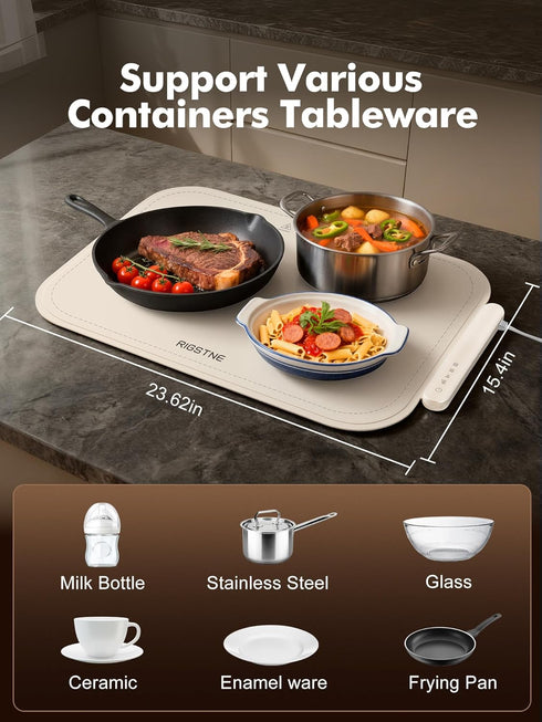 3 Countertop Food Warming Mat, Food Warming Tray with Adjustable Temperature, Full Surface Heating Electric Warming