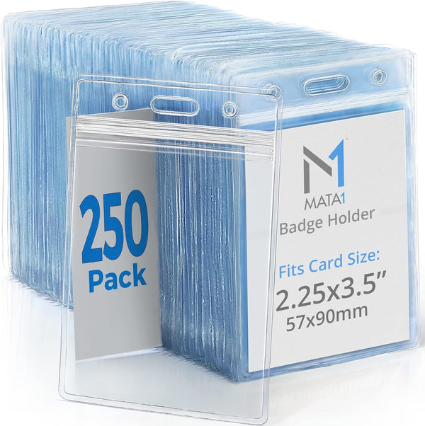 Mata1-USA Extra-Thick Vertical ID Name Badge Holder, Clear, 2.25x3.5 Inch, 250 Pack