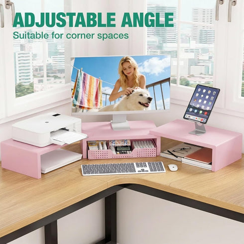 OPNICE Desk Organizers and Accessories, Dual Computer Monitor Stand Riser with Drawer, Office Decor for Women, Office