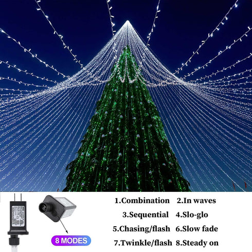 800LED 330FT 8 Outdoor Christmas String Lights, White Fairy Lights, Mode Plug in Waterproof Indoor Outdoor Decor Lights