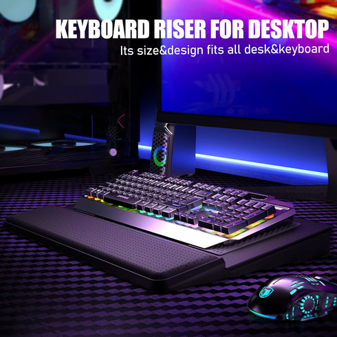 Haonon Computer Keyboard Stand with Wrist Rest & Storage Tray - Acrylic Keyboard Riser for Office Desk Accessories