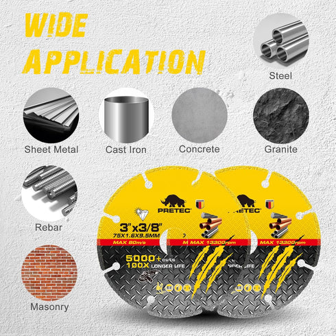 3 Inch Diamond Cutting Wheel for Metal, 2 Pcs Carbide Cut Off Wheels with 3/8" Arbor Hole, 100x Longer Life