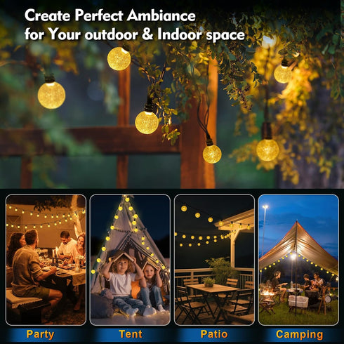 25FT 60 8 SMY Lighting Rechargeable Battery Operated LED Crystal Globe String Lights Outdoor/Indoor, Patio Hanging