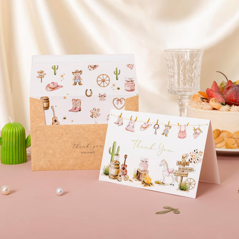50 Pack Crisky Baby Shower Thank You Cards for Girl with Envelopes, Pink Western Cowgirl Baby Thank You Cards for Baby