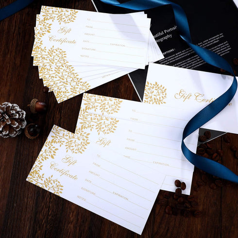 Outus 50 Pieces Blank Gift Certificates for Custom Client Vouchers, 3.5 x 7 Inch, White - Spa, Salon, Restaurants