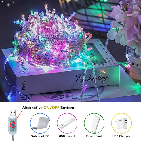 L LAMPOP 200LED 8 Firecracker String Lights Starry Light Modes USB with Remote Waterproof Indoor Outdoor Decorative
