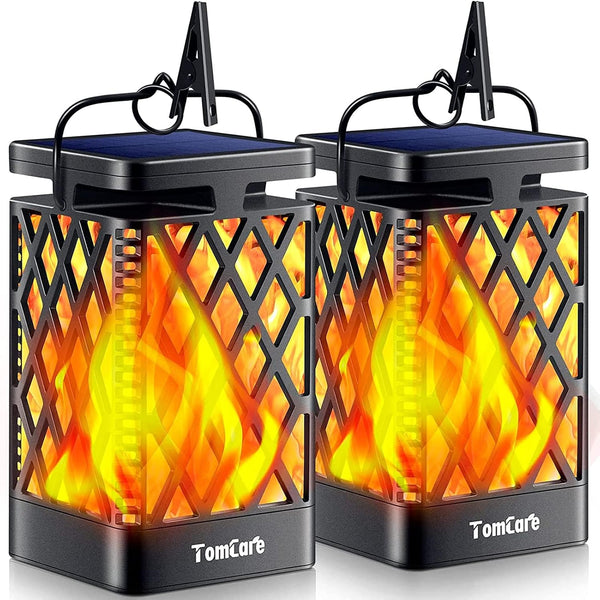 TomCare Solar Lights Outdoor Flickering Flame Solar Lantern Outdoor Hanging Lanterns Decorative