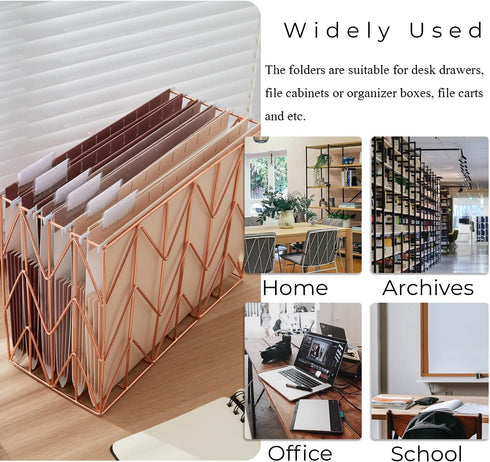 Y YOMA 6 Pack Extra Capacity Hanging File Folders, Letter Size Accordion Decorative Organizer with 1/5-Cut Tabs, Mocha