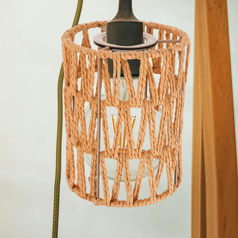 E27 4cm ABOOFAN Cylinder Lamp Shade Paper Rope Material, Fitter Khaki Faux Rattan Lampshade for Pendant Light, Wall