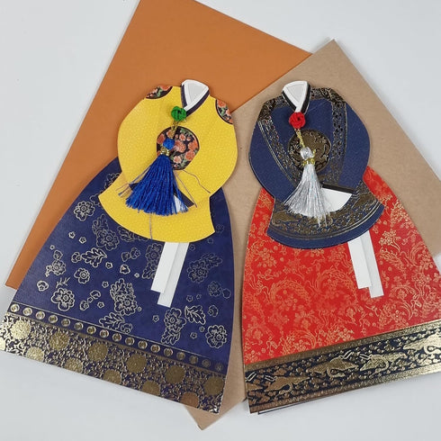 6-Piece Set Korean Hanbok Money Envelopes - Traditional Gift Card Holders with Gold Accents