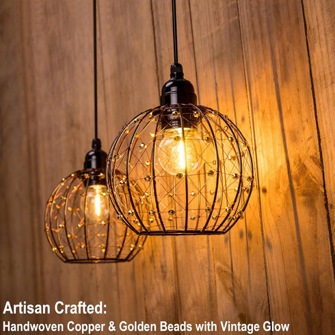 TWINKVILLA Bulb Ball-G50-2PK) Hanging Pendant Lights, Battery Operated Outdoor Chandelier with Warm White LED for Patio
