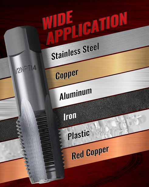 6-Piece Set, 1", 3/4", 1/2", 3/8", 1/4", 1/8" Set, 52100 Set Reywoo NPT Pipe Tap NPT Tap Precision High-Carbon Chrome
