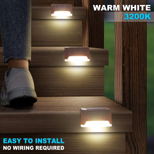 DenicMic 16 Pack 4000K Solar Deck Lights Outdoor Waterproof Warm White LED for Step Fence Patio Yard Stair Balcony