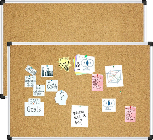 XBoard Cork Board 24 x 18 Inch - 2 Pcs Bulletin Board with Aluminum Frame for Home & Office