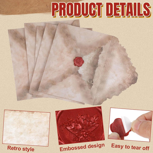Vintage Writing Set, 50 Vintage Envelopes, 50 Letter Papers, 50 Wax Labels for Retro Writers and Invitations