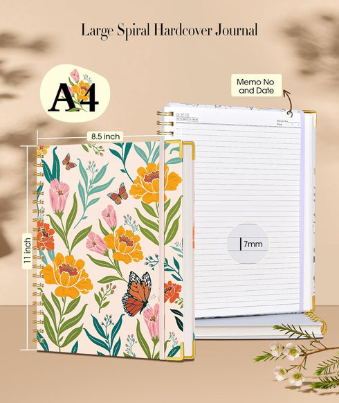 Cute Spiral Notebook Journal for Women, 200 Pages Lined Notebooks 8.5” x 11”, A4 Large Hardcover Spiral Journals with