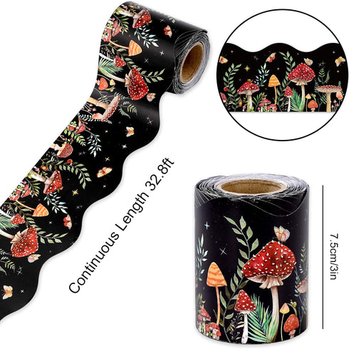 Whaline 32.8ft Mushroom Bulletin Board Borders Woodland Mushroom Thicket Butterfly Die-Cut Rolled Border Trim for Classroom Office Chalkboard Decoration by Whaline
