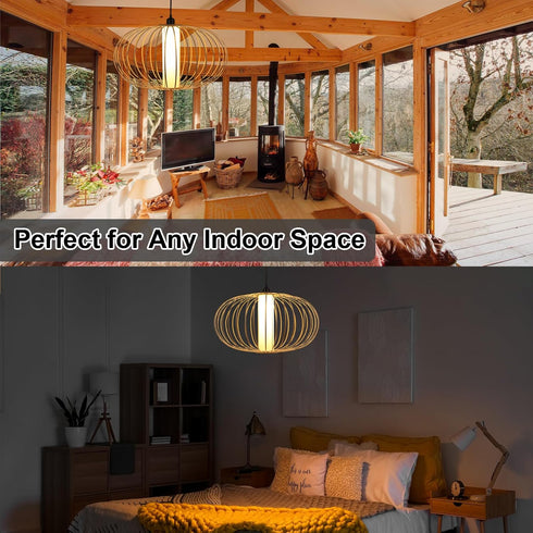 3-Way Dimmable Timmer Setting LALISU Plug-in Pendant Light Rattan Hanging Lamp, Boho Hanging Lights with Woven