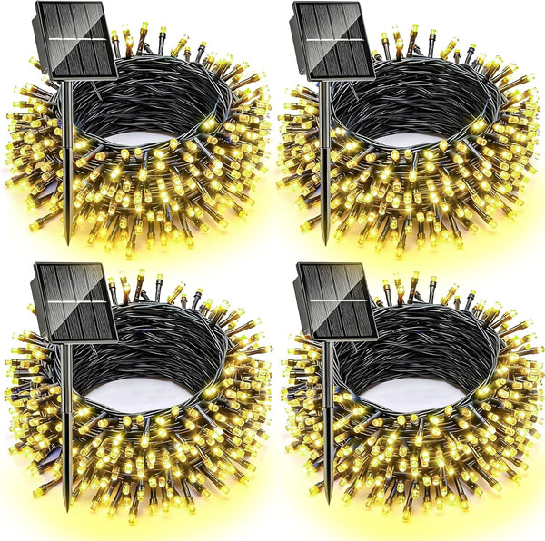 4 Pack Solar Christmas Lights Outdoor, 10M Total 400LED Solar String Lights