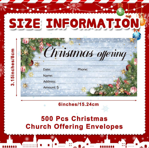 Cholemy 500 Pcs Christmas Offering Envelopes for Church, 6.3 x 3.1 Inch Tithes and Donation Envelopes