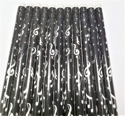 Black and White Musical Note Pencils - 48 Pieces, 7.5" #2 Lead, Party Favor for Music Students and Teachers