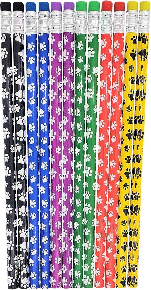 Paw Print on Colorful #2 LEAD Pencils, Wooden with Colorful Eraser on Top (48 Pack) Bulk