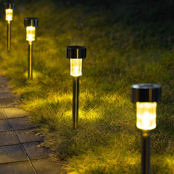 GIGALUMI Solar Pathway Lights, 12 Pack Stainless Steel Waterproof Auto On/Off Outdoor LED Landscape Lights (Warm White)