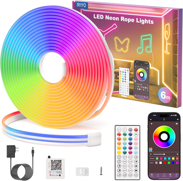 RIYO Neon Rope Lights, 20Ft RGB LED Strip Lights - App &
