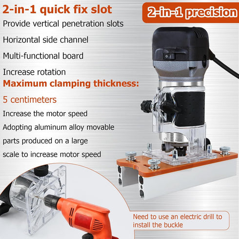 ZMJY 2-in-1 (0-2 Inch Router Jig for Slotting & Positioning, Heavy-Duty Aluminum Adjustable Bracket for Invisible