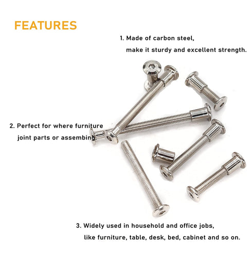 binifiMux 10-Pack M6x55mm Countersunk Rivet Hex Socket Cap Bolts and Hex Head Barrel Nuts for Furnitures Cribs Chairs