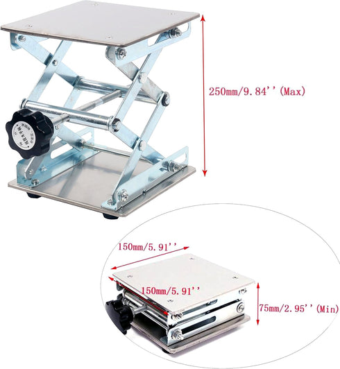 YaeTek Heavy Duty Laboratory Scissor Jack, 6 x 6" Stainless Steel Platform Lab Stand Table