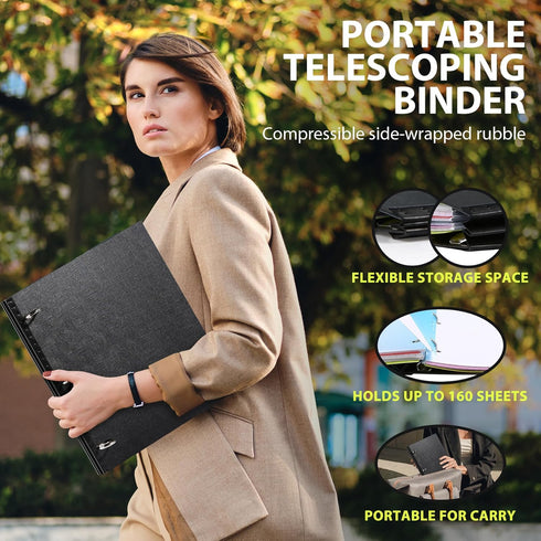 WOT I Telescoping 3 Ring Binder 4PCS, Flexible Binder with Expandable Spine, Flat Thin Binder for School Office Home Use, Holds 160 Sheets, Black by WOT I