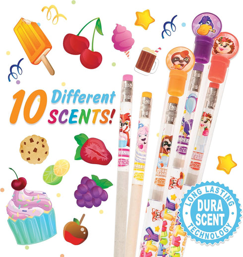 Party Smencils - Scented Graphite HB #2 Pencils made from Recycled Newspapers, 10 Count, Gifts for Kids, School Supplies by Scentco